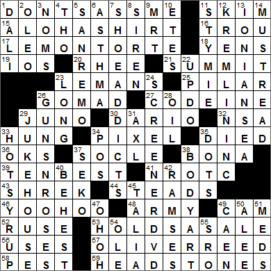 0625-16 New York Times Crossword Answers 25 Jun 16, Saturday