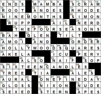 0919-16 New York Times Crossword Answers 19 Sep 16, Monday
