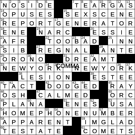 1112-16 New York Times Crossword Answers 12 Nov 16, Saturday