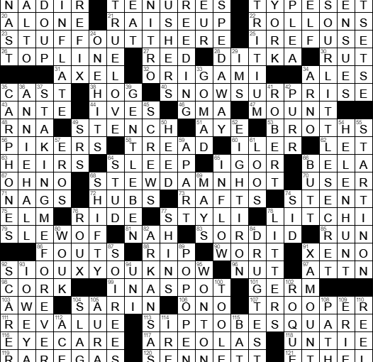 1106-16 New York Times Crossword Answers 6 Nov 16, Sunday
