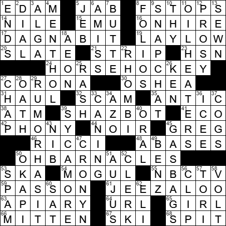 0125-17 New York Times Crossword Answers 25 Jan 17, Wednesday