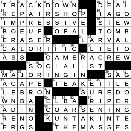 0921-19 NY Times Crossword 21 Sep 19, Saturday