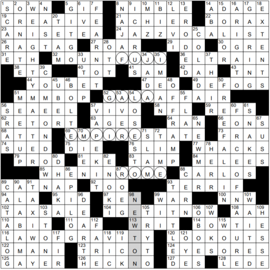 0109 22 NY Times Crossword 9 Jan 22 Sunday NYXCrossword com