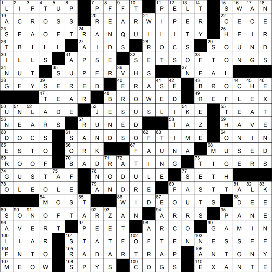 of tranquility crossword