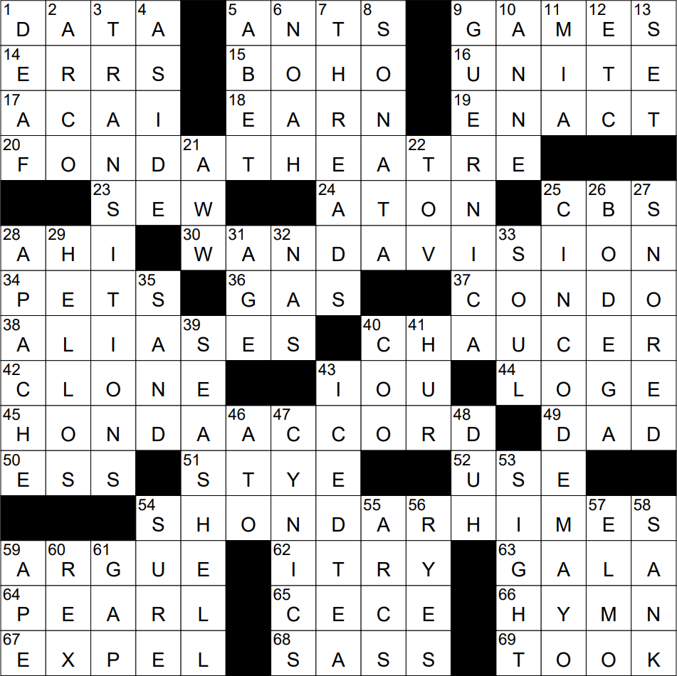 0912 22 NY Times Crossword 12 Sep 22 Monday NYXCrossword com